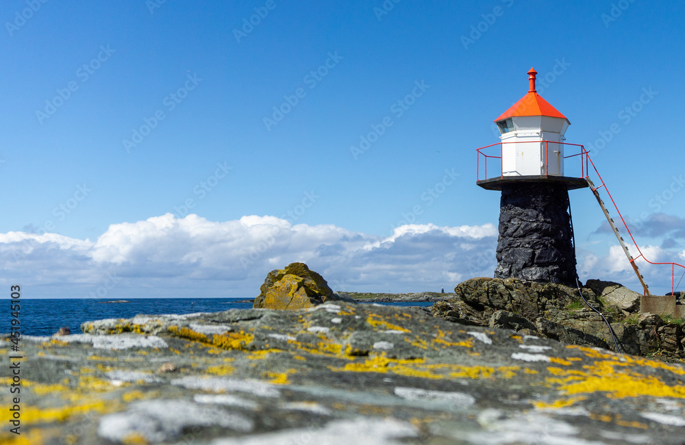 Åkrehamn Lighthouse in Karmøy, Rogaland, Norway.