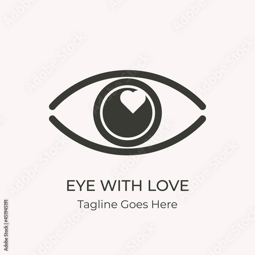 Eye with love symbol inside logo concept.