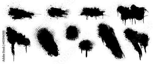 Spray Paint Vector Elements isolated on White Background  Lines and Drips Black ink splatters  Ink blots set  text frame  Street style.