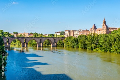 View at the Tarn river with bridge in Montauban, France