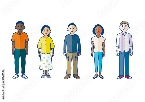 さまざまな人種の全身イラスト