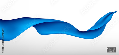 Blue silk blown on white background.Blue flying silk fabric in the air. Vector Flying satin.