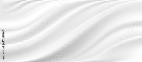 The luxury of white fabric texture background.Closeup of rippled white silk fabric.Abstract white cloth or liquid wave vector background.Cloth soft wave. Creases of satin, silk, and cotton.