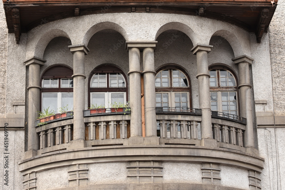 Balcony with columns and arches, in Romania, Cluj 2016