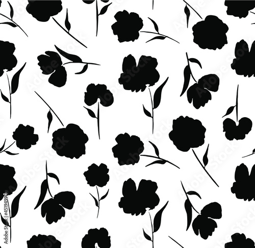 Abstract Hand Drawing Poppy Flowers and Leaves Seamless Vector Pattern Isolated Background 