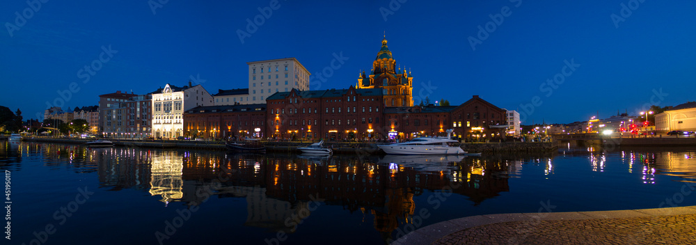 Panoramic view of downtown Helsinki with the Uspenski cathedral in the background