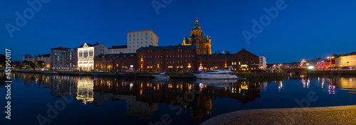 Panoramic view of downtown Helsinki with the Uspenski cathedral in the background