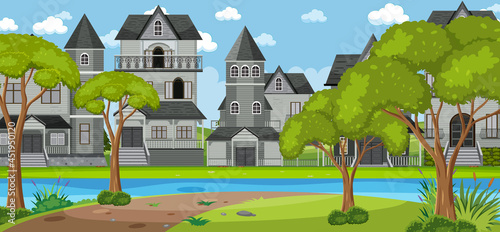 Scene with many colonial buildings at daytime