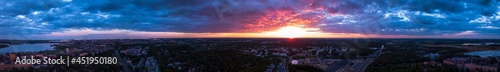 Panoramic view of the city of Helsinki from above at sunset