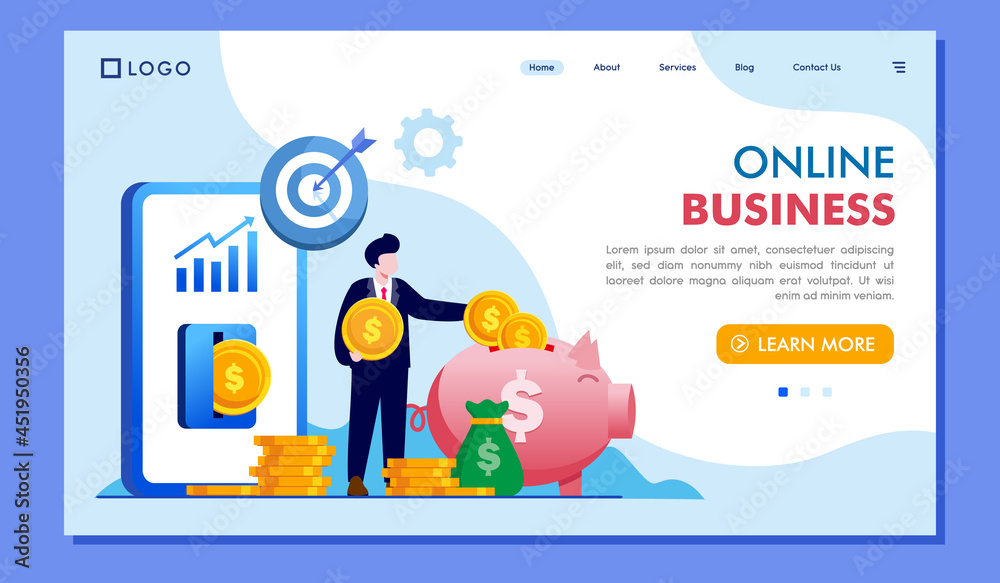 online business concept, invest profit and earning, entrepreneur, landing page flat illustration vector
