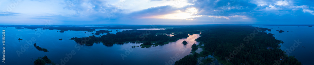 Panoramic sunset in Finnish archipelago