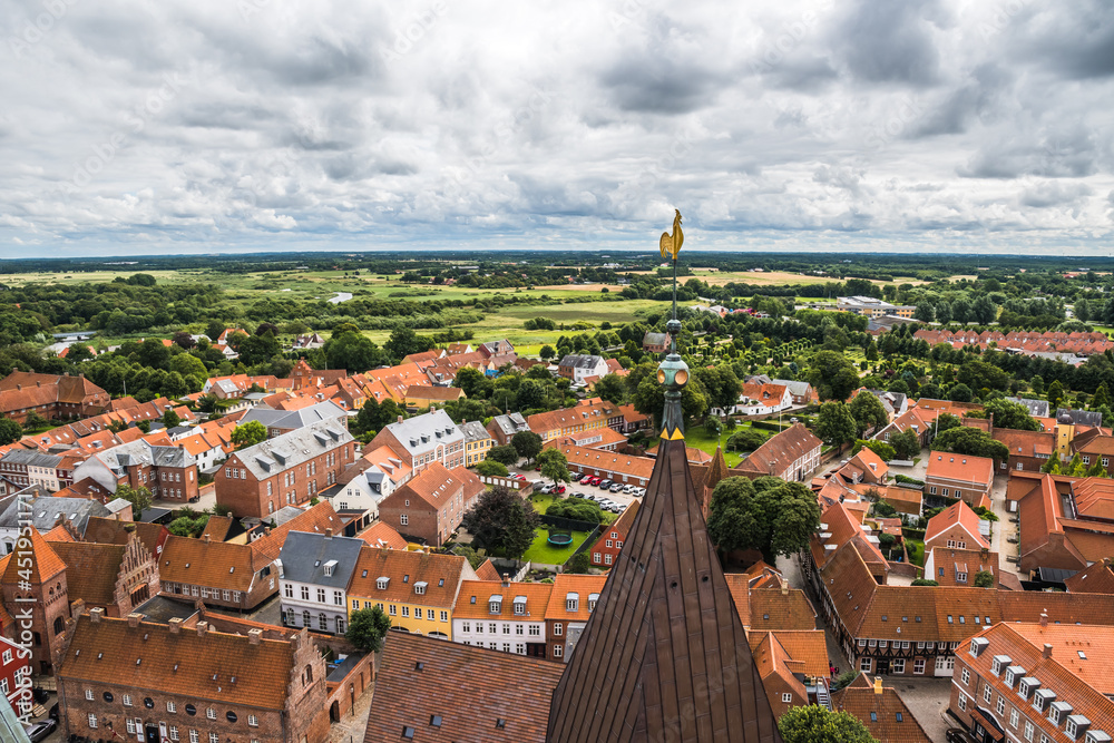Top view of the oldest Danish town Ribe in southern Denmark