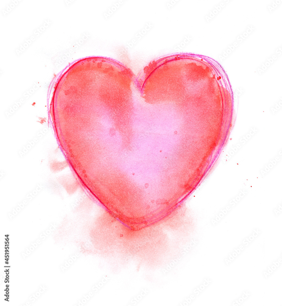A watercolor heart. The frame is in the shape of a heart. Watercolor illustration on white background