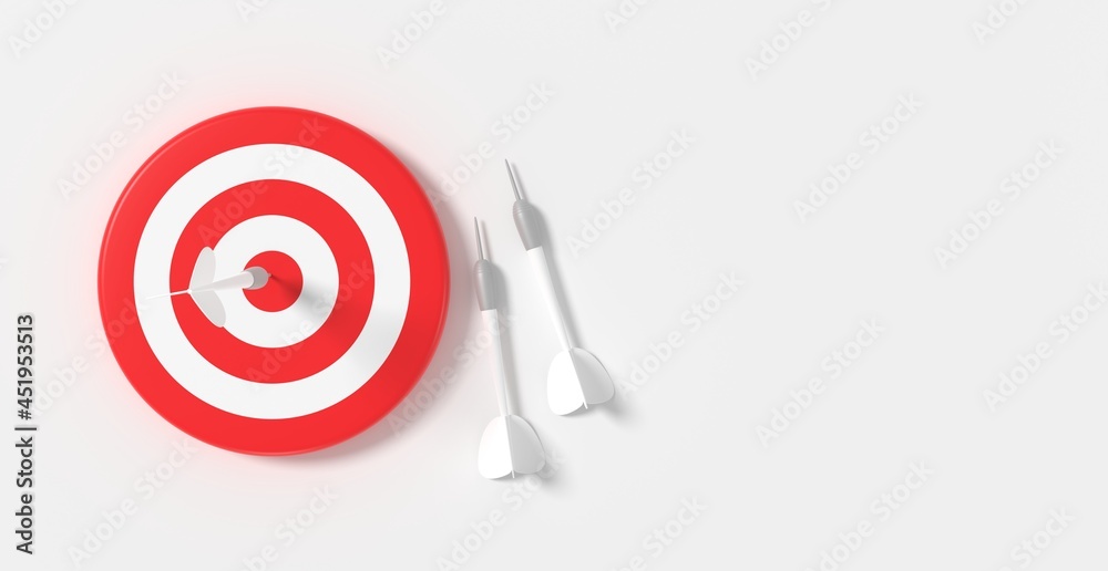 3d illustration. Darts arrow hitting accurate aim target dartboard. Success and startup concept. 3d illustration. Darts arrow hitting accurate aim target dartboard. Success and startup concept.