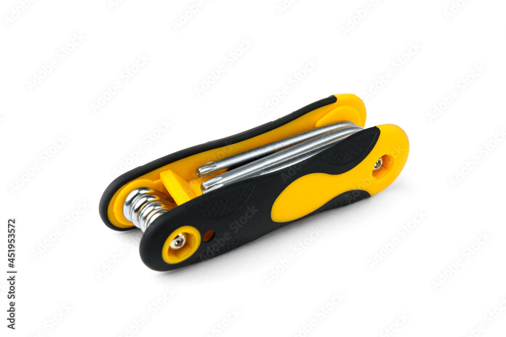 Set of L-shaped hex wrench and wrench stars key tools set isolated on white background. Set of L-shaped hex wrench and wrench stars key tools set isolated on white background.