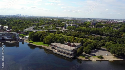 South Mere Lake, Thamesmead, London. Location used for the Flat Block Marina scenes in Stanley Kubrick's 'A Clockwork Orange'