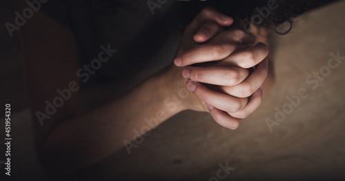 Woman hands praying to god.