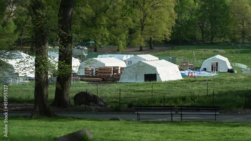 NEW YORK CITY, UNITED STATES - May 09, 2020: 4K footage of emergency field hospital in Central Park built by Christian aid organization Samaritan's Purse during the COVID-19 coronavirus pandemic. photo