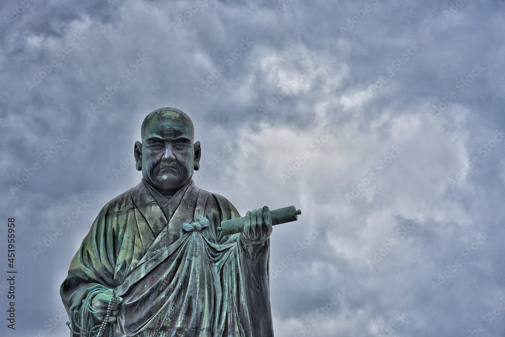 A view of the bronze statue of Nichiren Shonin a founder of Nichiren ...