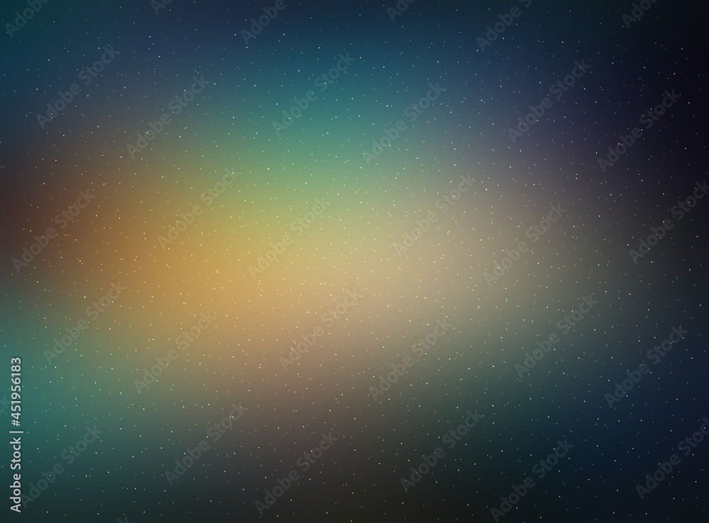 Blink dust on dark blue green yellow gradient defocus background. Abstract simple pattern.