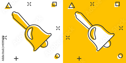 Vector cartoon bell alarm icon in comic style. Bell jingle concept illustration pictogram. Gong business splash effect concept.