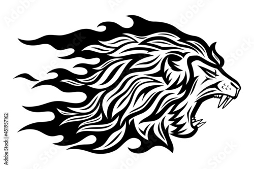Illustration of a fiery lion on a white background.