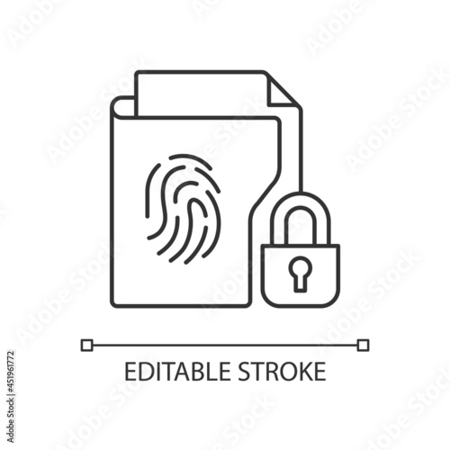 Sensitive information protection linear icon. Prevent unauthorized access. Cybersecurity measure. Thin line customizable illustration. Contour symbol. Vector isolated outline drawing. Editable stroke