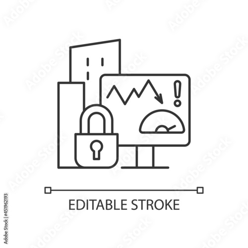 Company risk scoring privacy linear icon. Analyzing suspicious factors. Effective risk management. Thin line customizable illustration. Contour symbol. Vector isolated outline drawing. Editable stroke