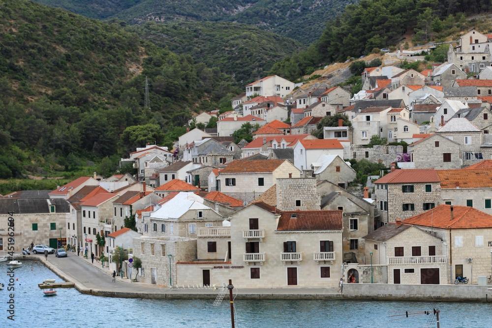 The top view of Pucisca town, Brac island, Croatia
