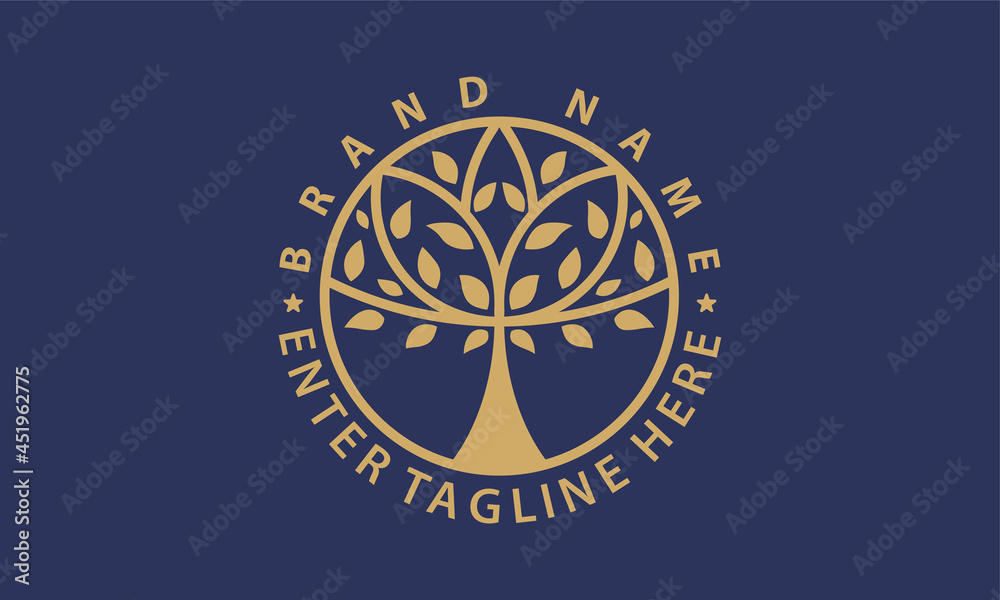 Naklejka premium Tree vector logos. Nature trees vector illustration logo design, gold leaf