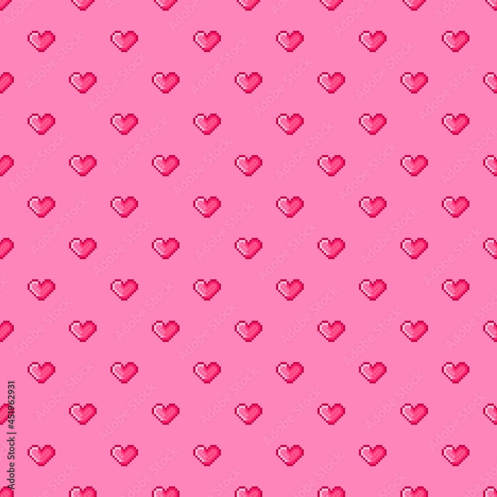 Heart pattern pixel art. Seamless pattern. Pixel art heart pattern. Valentine's Day.