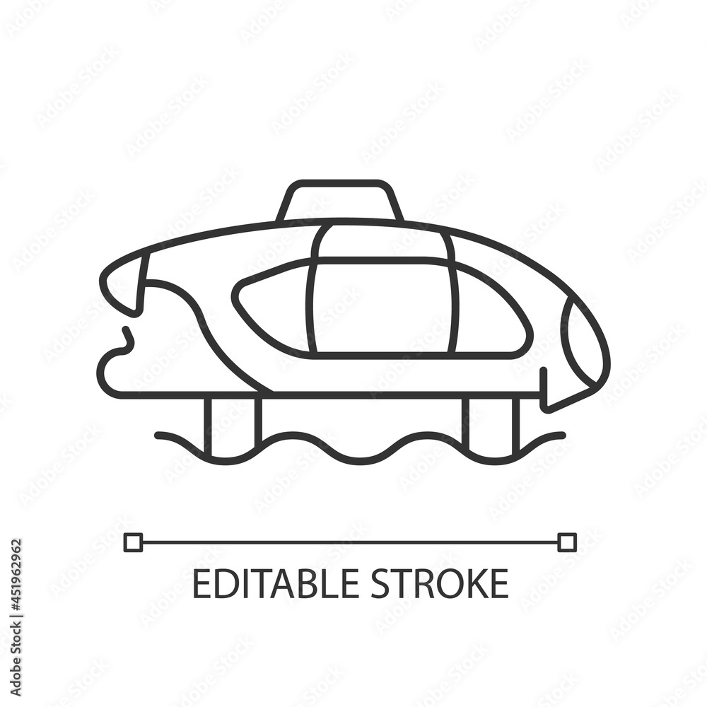 Electric water taxi linear icon. Innovative zero-emission design. Marine vessel. Hydrofoil boat. Thin line customizable illustration. Contour symbol. Vector isolated outline drawing. Editable stroke Electric water taxi linear icon. Innovative zero-emission design. Marine vessel. Hydrofoil boat. Thin line customizable illustration. Contour symbol. Vector isolated outline drawing. Editable stroke