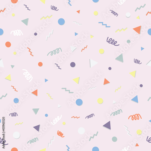 Seamless abstract colorful confetti pattern. Repeat fun and party backgound. Vector and illustration design.