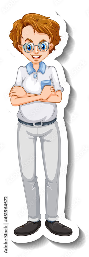 A sticker template with a nerdy man in standing pose A sticker template with a nerdy man in standing pose