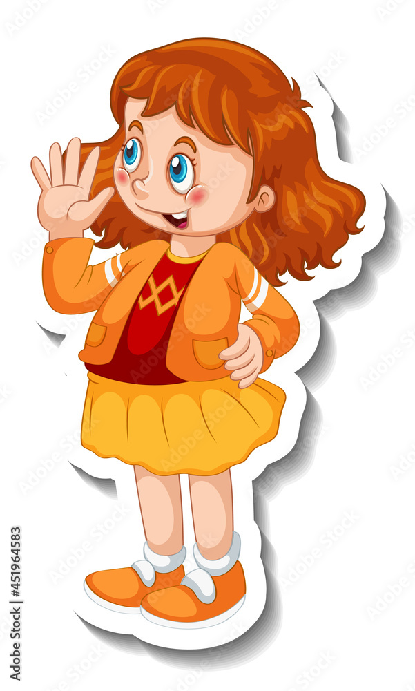 Sticker template with a girl in standing pose isolated Sticker template with a girl in standing pose isolated