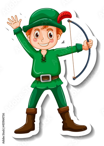 Sticker template with a robin hood cartoon character isolated