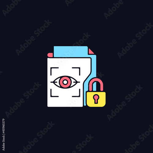 Free Download Protected biometric data RGB color icon for dark theme. Personal information collection. Retina scan. Isolated vector illustration on night mode background. Simple filled line drawing on black - GFXLoad