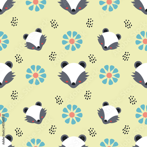 skunk and flower animal vector seamless pattern background
