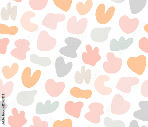 Cute gentle childish seamless pattern with colorful pastel spot stans. Sweet delicate background, textile print for kids with abstract random blobs