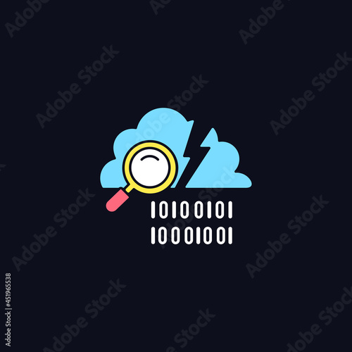 Data breach detection RGB color icon for dark theme. Intrusion recognition tool. Protection from threats. Isolated vector illustration on night mode background. Simple filled line drawing on black