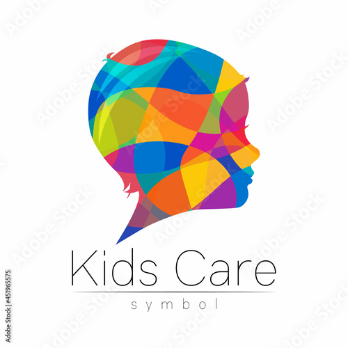 Children Color Vector Logo Symbol Grow Up. Silhouette profile human head. Concept logo for people, children, autism, kids, therapy, clinic, education. Template symbol modern design isolated on white