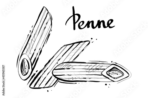 Penne pasta, hand drawn sketch , vector