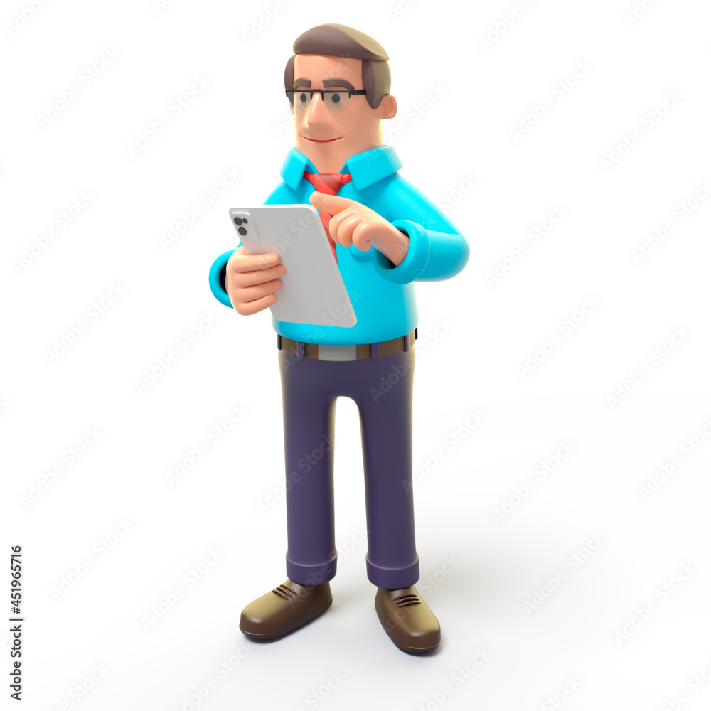 Cartoon 3d Office man with tablet