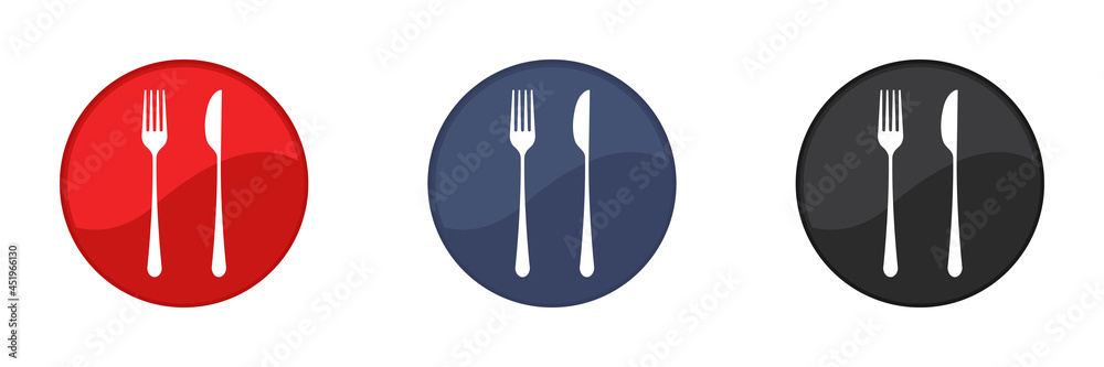 Fork and knife icons set, menu logo, cutlery silhouette. Web design. Vector illustration. Fork and knife icons set, menu logo, cutlery silhouette. Web design. Vector illustration.