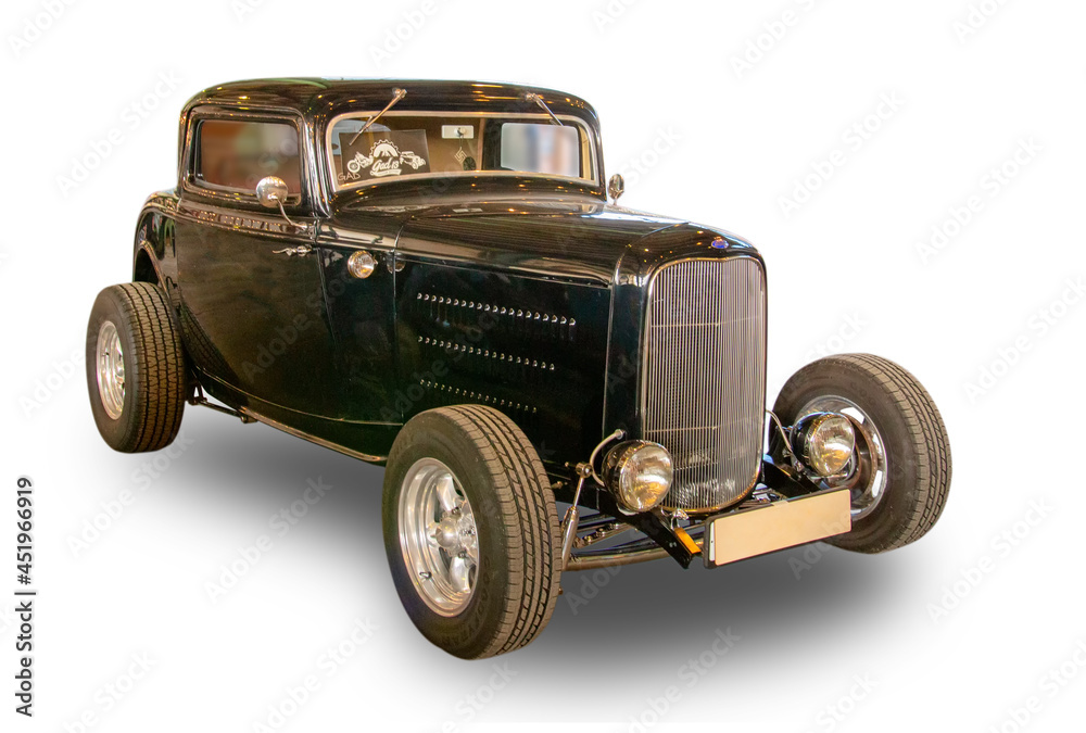 Vintage american car 1932 Ford Model B 3 Coupe. Front View. White ...