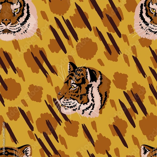 Photography Tigers heads vector seamless pattern