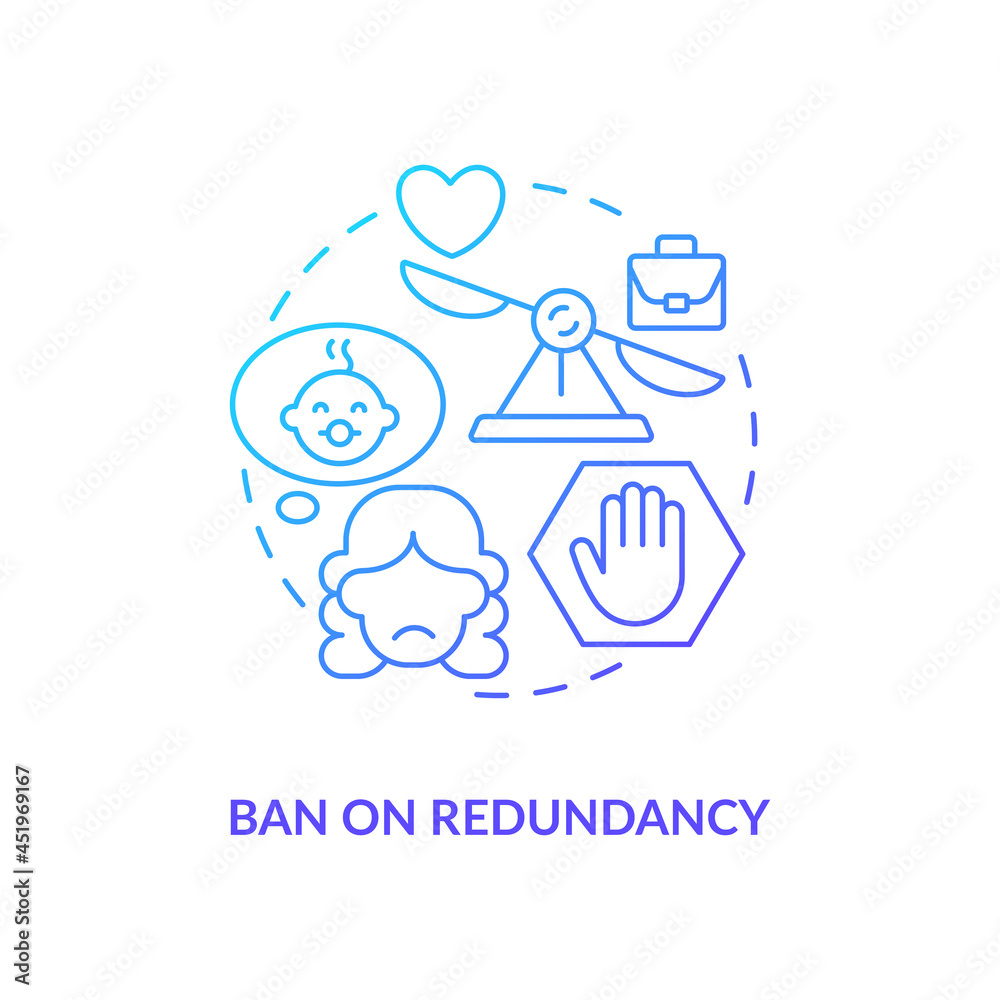 Ban on redundancy blue gradient icon . Dismissal after maternity leave abstract idea thin line illustration. New parents entitlement protection. Vector isolated outline color drawing. Ban on redundancy blue gradient icon . Dismissal after maternity leave abstract idea thin line illustration. New parents entitlement protection. Vector isolated outline color drawing.
