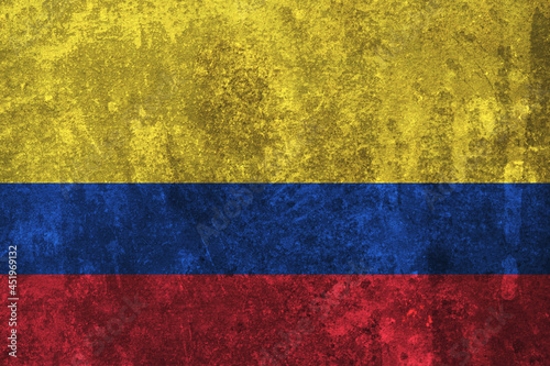 Colombia aged flag grunge background illustration. High quality detailed Colombian flag backdrop banner with grungy elements