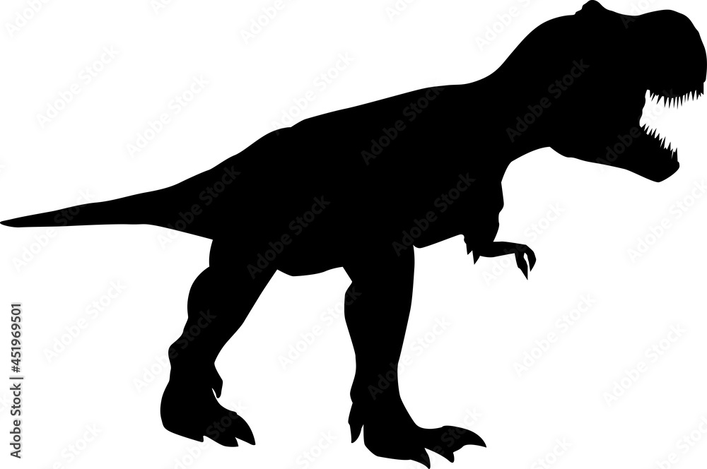 Dinosaur. The silhouette of a large dinosaur and the most terrible and evil. Collection of Jurassic animals. Black and white illustration of dinosaurs for children.
