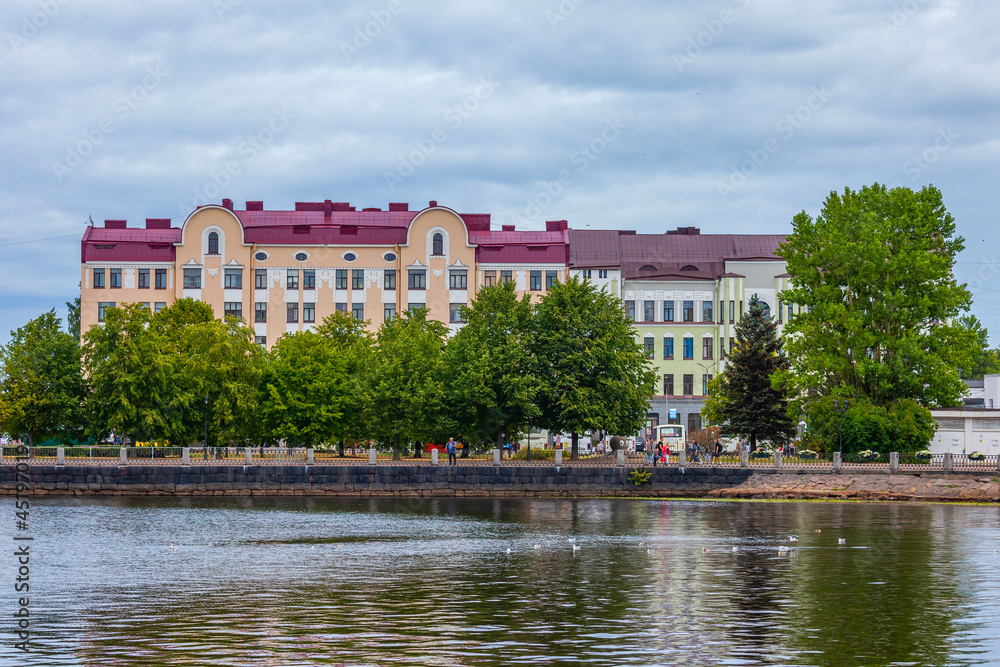 Vyborg, Russia, July 25, 2021. Typical urban view, a fragment of the historical architectural ensemble